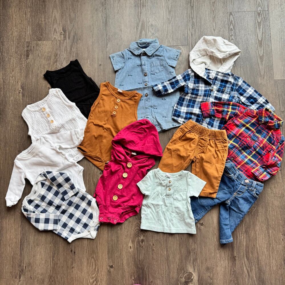 Baby Boy 3 Month Clothes Lot 12 Pieces One Piece Romper Plaid Button Up Fall